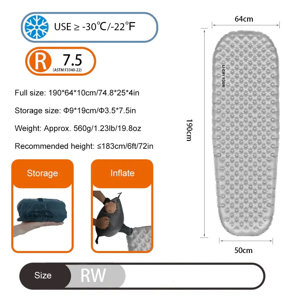 Light Tour R7.5 Ultralight Inflatable Sleeping Pad - 我的商店