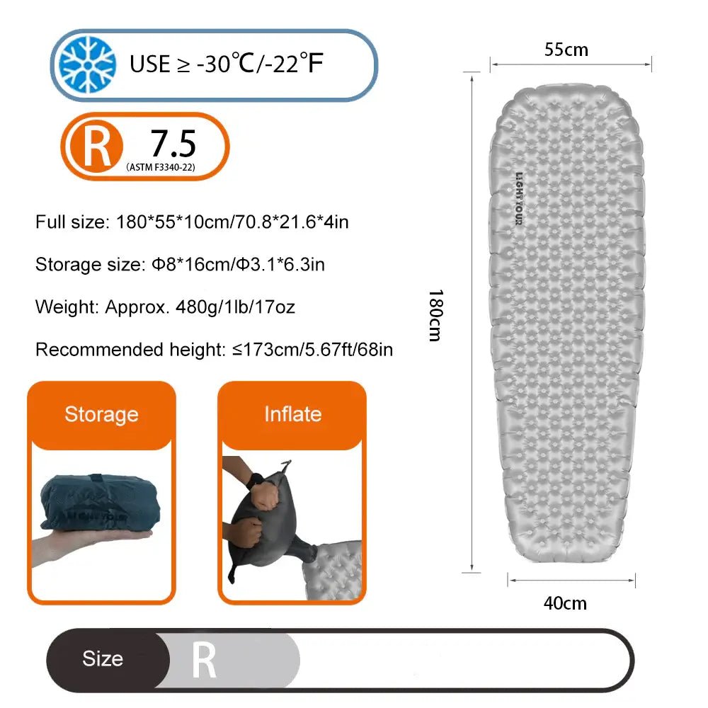 Light Tour R7.5 Ultralight Inflatable Sleeping Pad - 我的商店