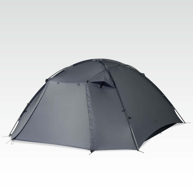 TFS Stars 4 dome tent in Senior Ash (grey), three-quarter view with the rainfly zipped.