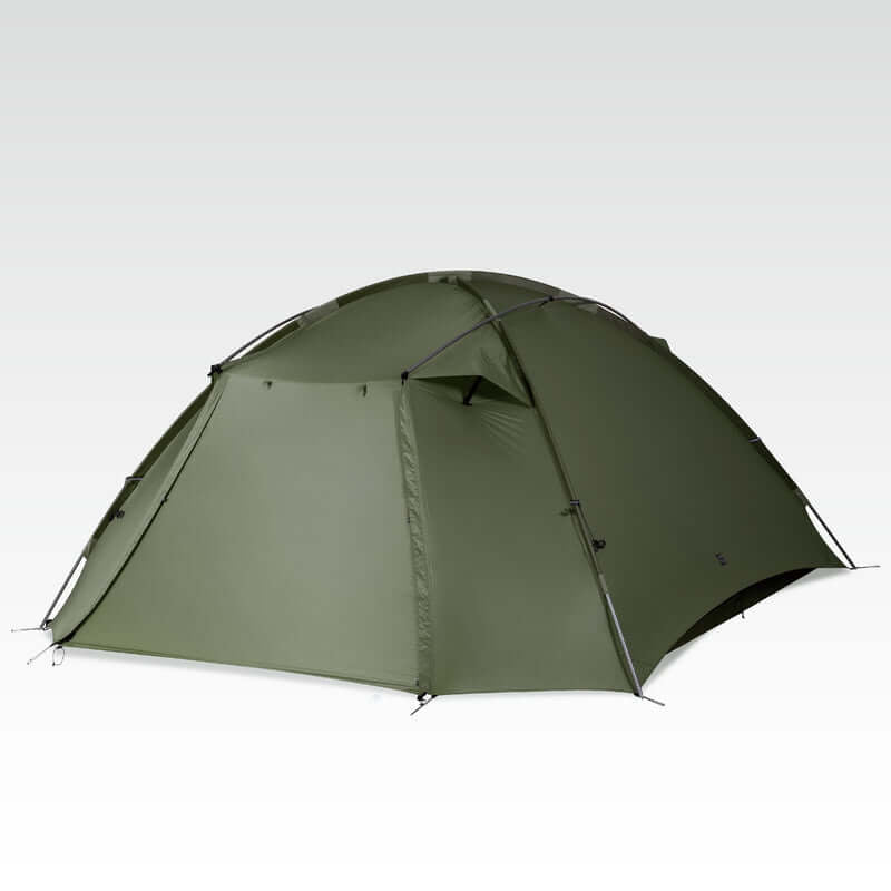 TFS Stars 4 dome tent in Holy Green (olive), three-quarter angle with the fly zipped.